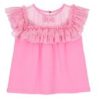 Girls Pink Tulle Ruffle Top, 1, hi-res