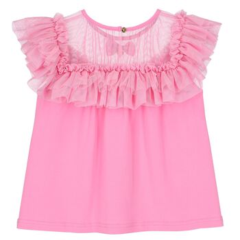 Girls Pink Tulle Ruffle Top