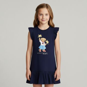 Girls Navy Blue Polo Bear Dress