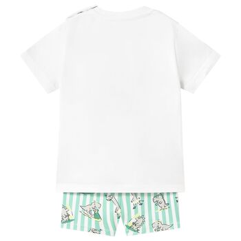 Younger Boys White & Aqua Dinosaur Swim Shorts Set