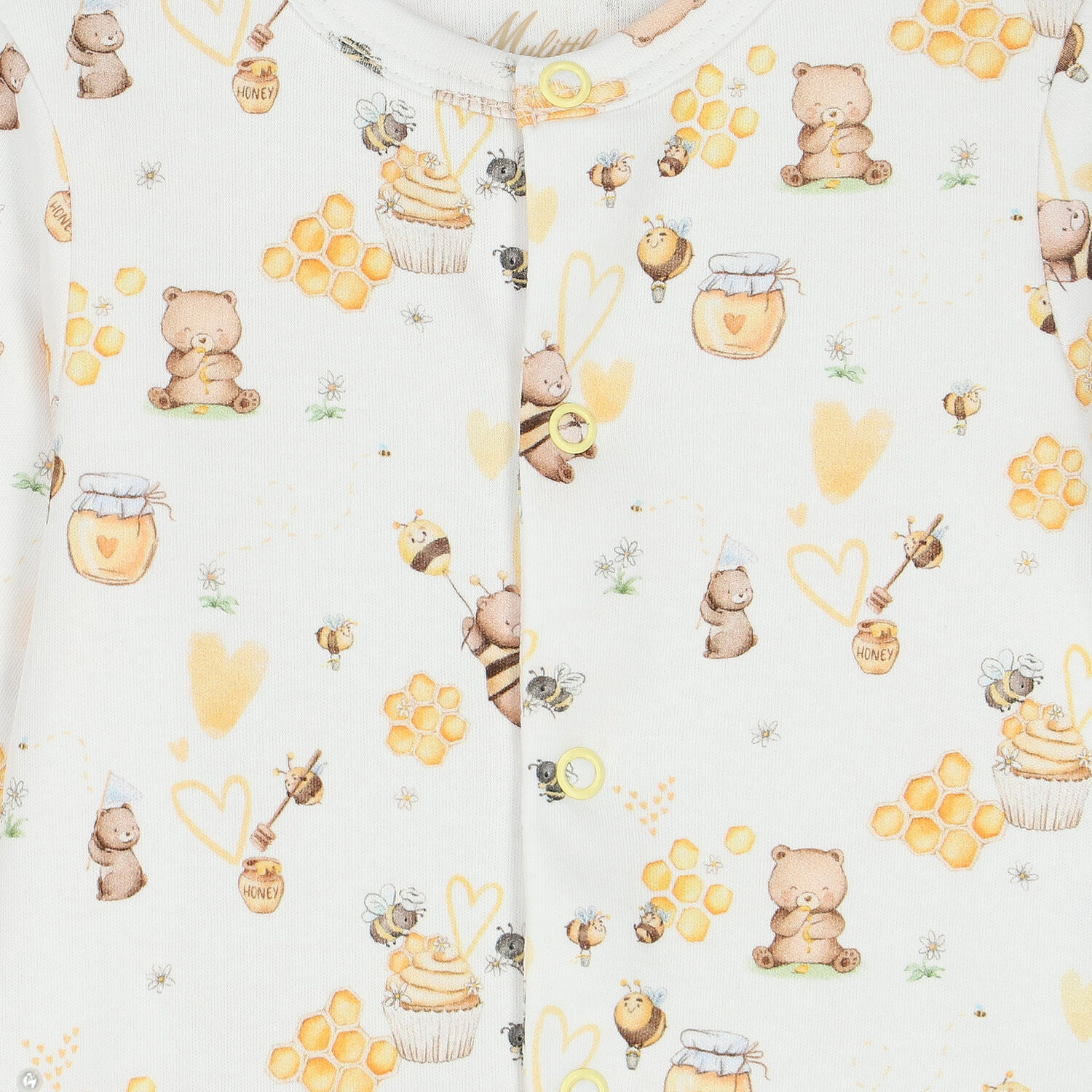 White & Yellow Honey Babygrow Set, 1, hi-res