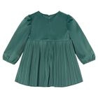 Younger Girls Green Velvet Pleated Dress, 1, hi-res