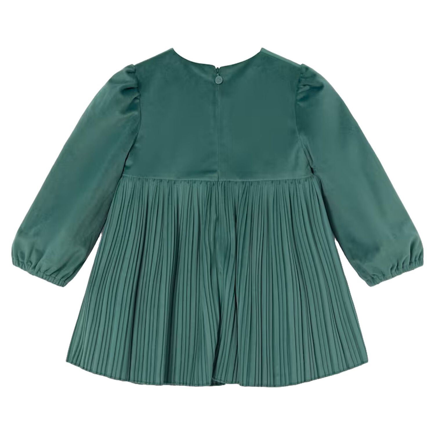 Younger Girls Green Velvet Pleated Dress, 1, hi-res