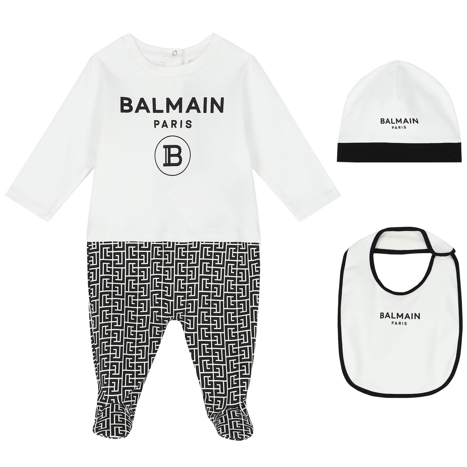 White & Black Logo Babygrow Set, 1, hi-res