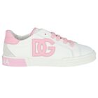 Girls White & Pink Logo Trainers, 1, hi-res