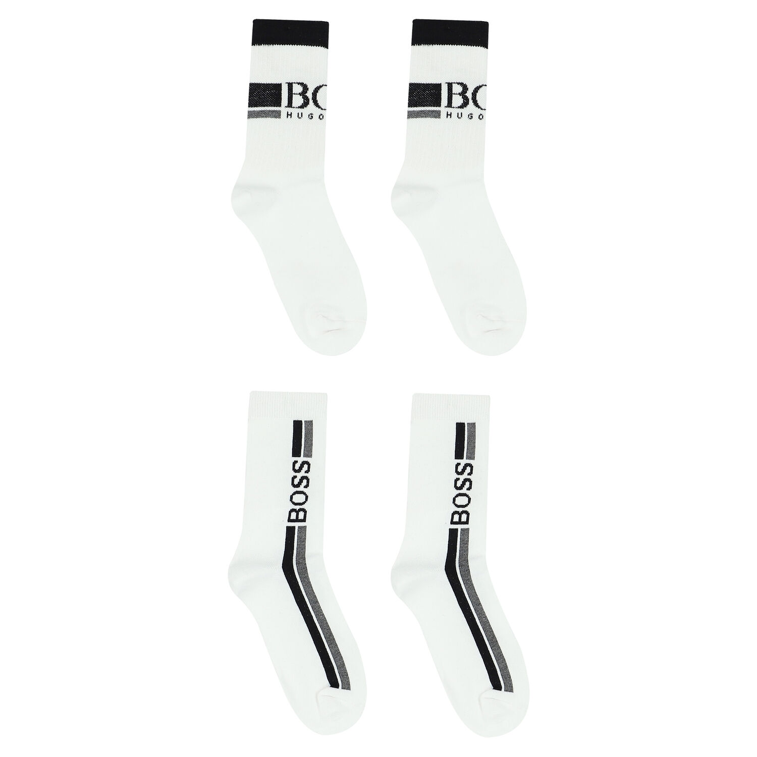 Boys White & Black Logo Socks ( 2-Pack ), 1, hi-res