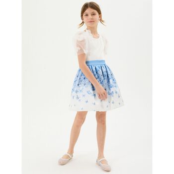 Girls White & Blue Butterfly Skirt Set