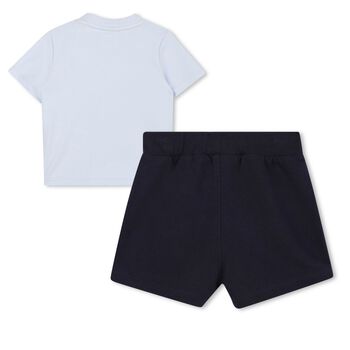 Baby Boys Blue & Navy Blue Logo Shorts Set