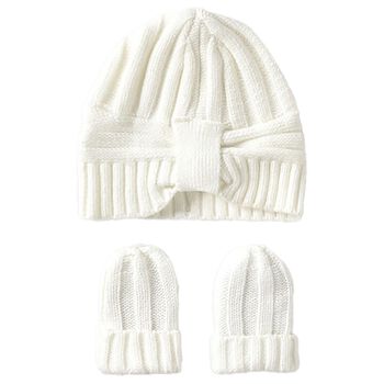 Baby Girls Ivory Knitted Hat & Mittens Set