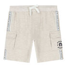 Younger Boys Beige Logo Shorts, 1, hi-res