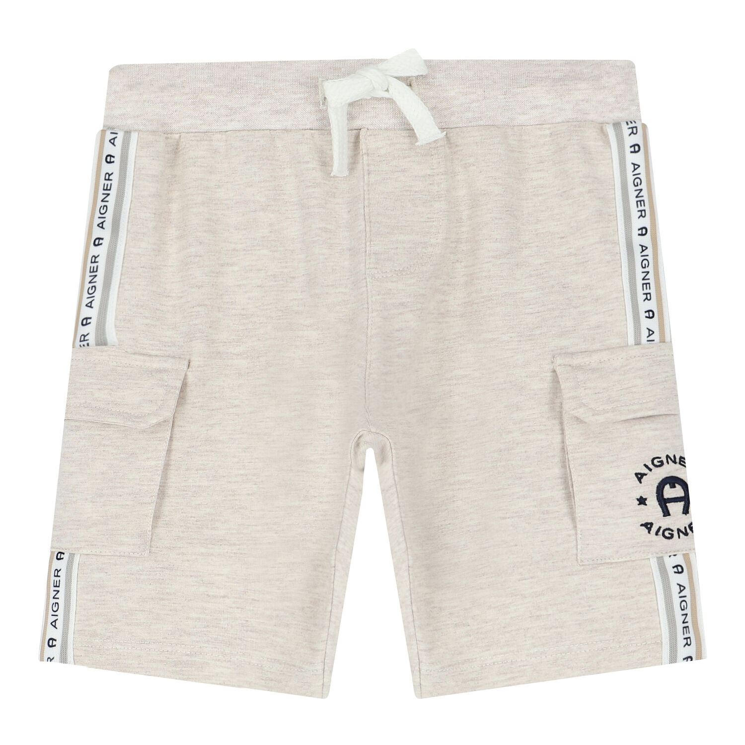 Younger Boys Beige Logo Shorts, 1, hi-res
