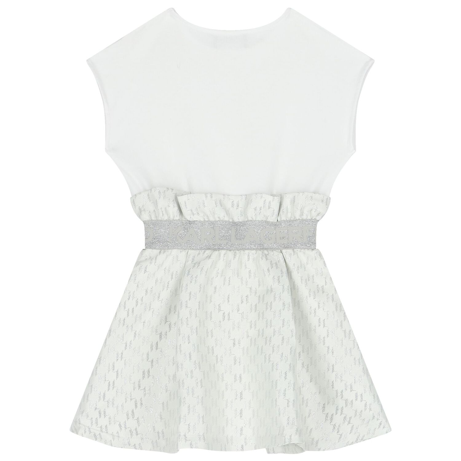 Girls White & Silver Logo Jacquard Dress, 1, hi-res