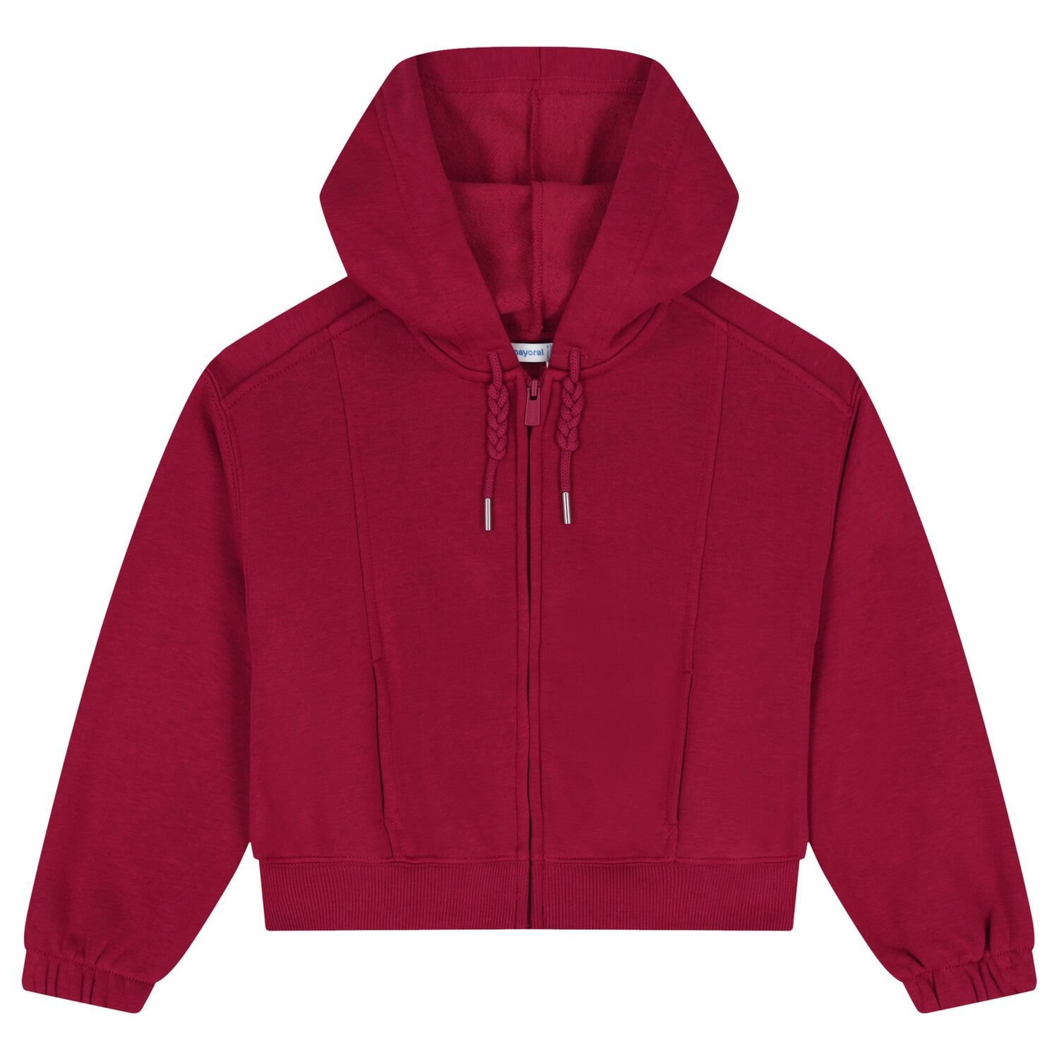 Girls Red Hooded Zip Up Top, 3, hi-res