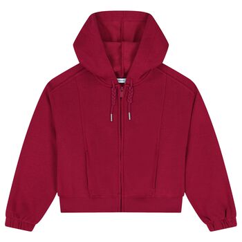 Girls Red Hooded Zip Up Top