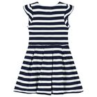 Girls White & Navy Blue Striped Dress, 1, hi-res