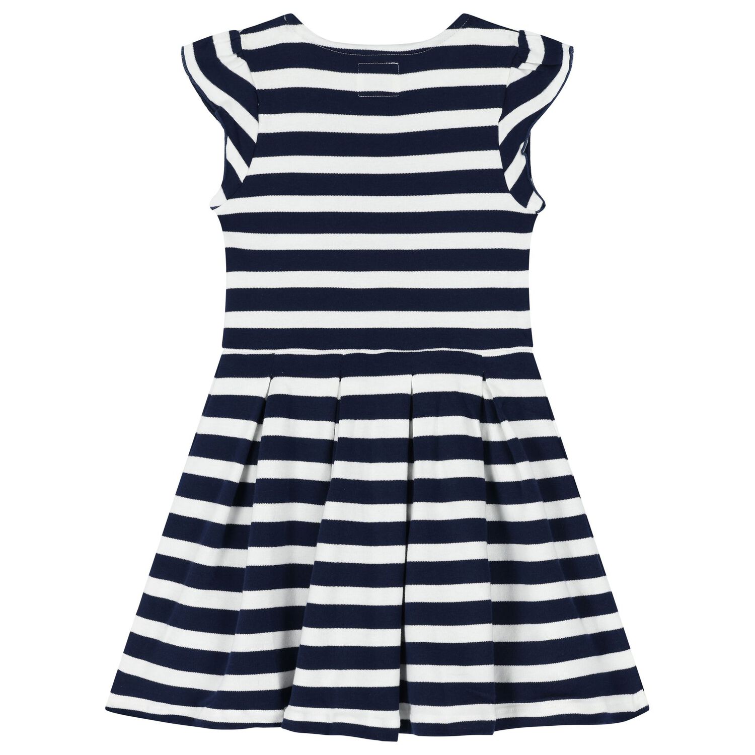 Girls White & Navy Blue Striped Dress, 1, hi-res
