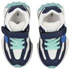 Boys White & Navy Blue Logo Trainers, 2, hi-res
