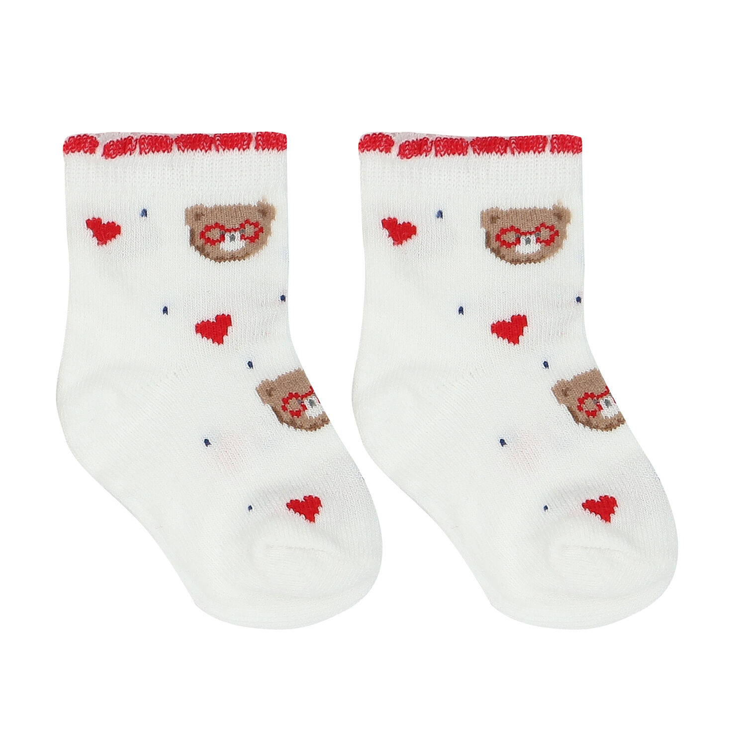 Baby Girls White & Red Teddy Socks ( 4-Pack ), 1, hi-res