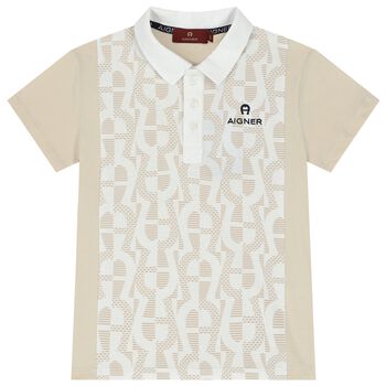 Boys Beige & White Logo Polo Shirt