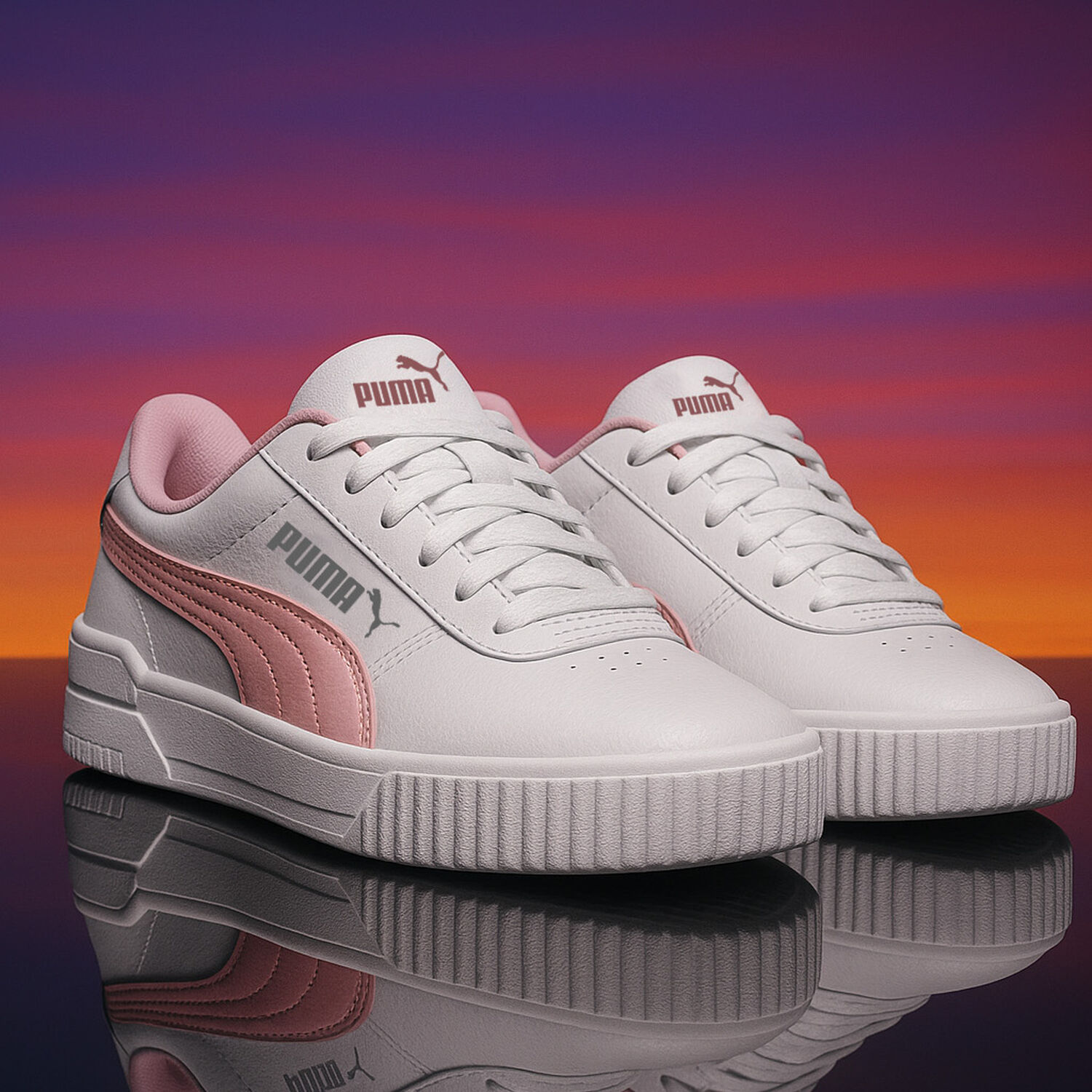 Girls White & Pink Logo Trainers, 1, hi-res image number null