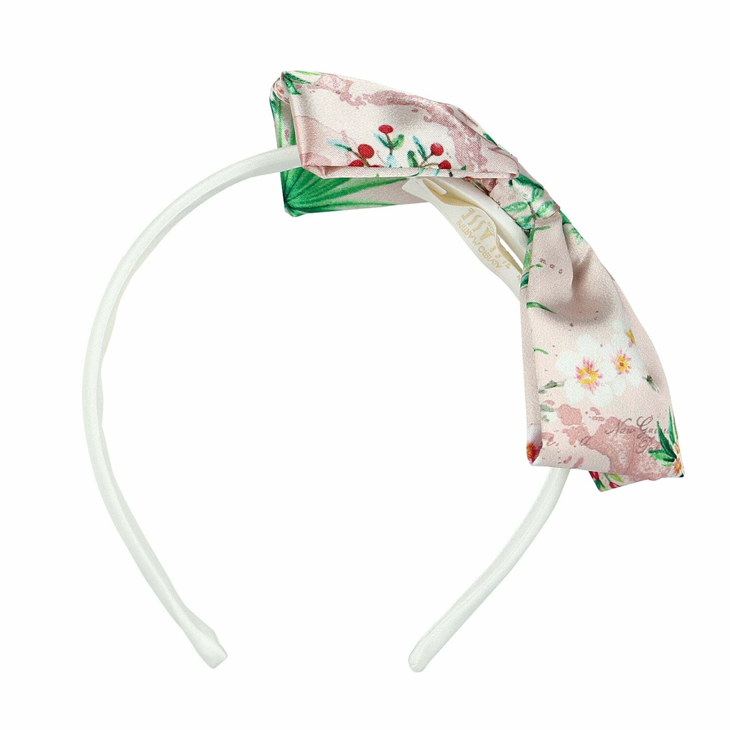 Girls Pink Satin Floral Headband, 1, hi-res