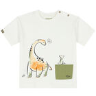 Younger Boys White Dinosaur T-Shirt, 1, hi-res