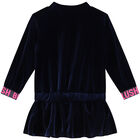 Girls Navy Blue Sequin Velour Dress, 1, hi-res