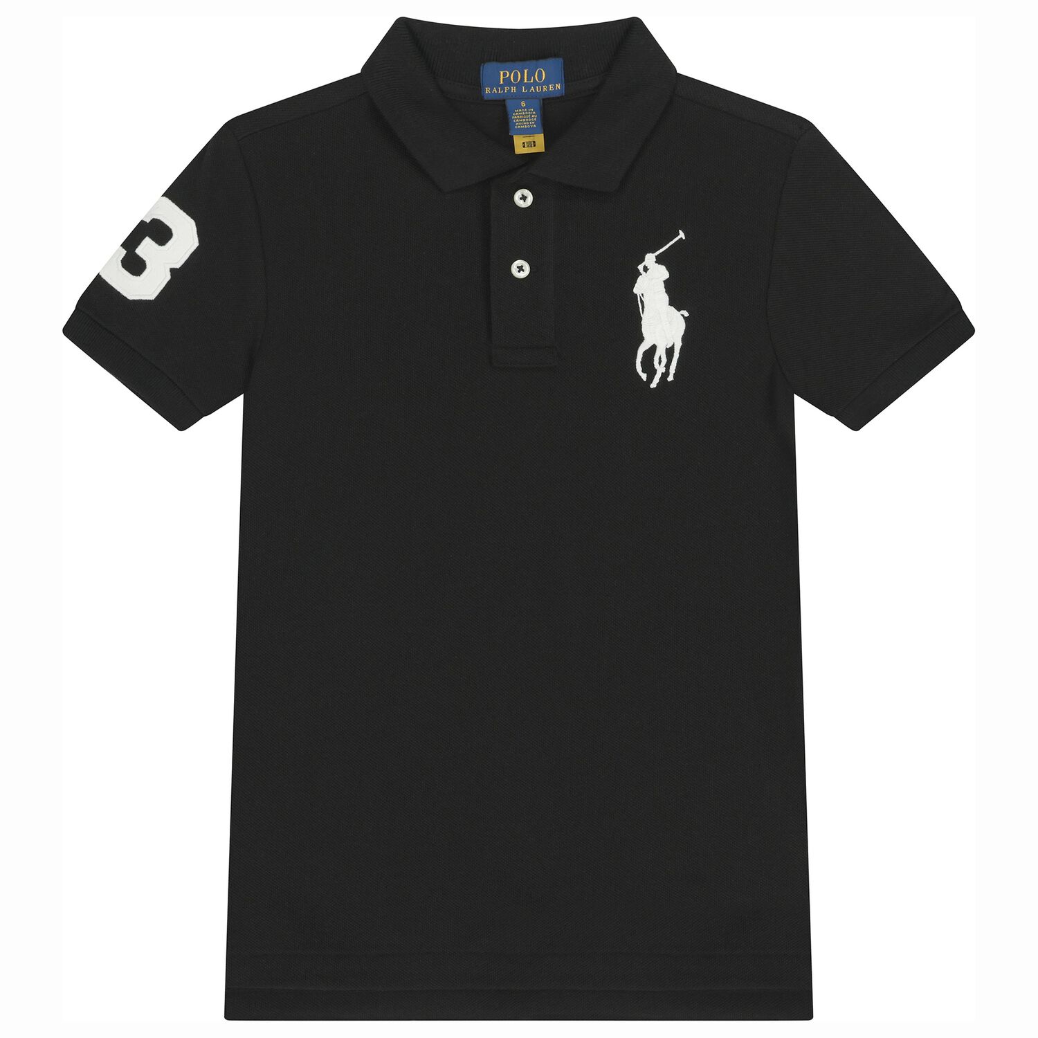 Boys Black Logo Polo Shirt, 1, hi-res