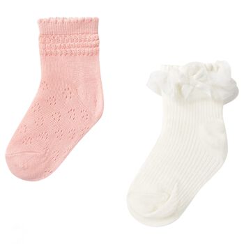 Younger Girls Ivory & Pink Socks ( 2-Pack )