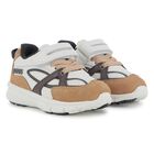 Boys White & Beige Logo Trainers, 1, hi-res