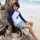 Boys White & Blue Sharks Swim Shorts, 1, hi-res