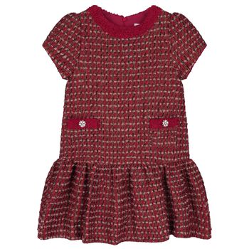 Girls Burgundy Tweed & Boucl&eacute; Dress