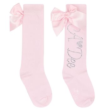 Girls Pink Diamanté Logo Bow Socks