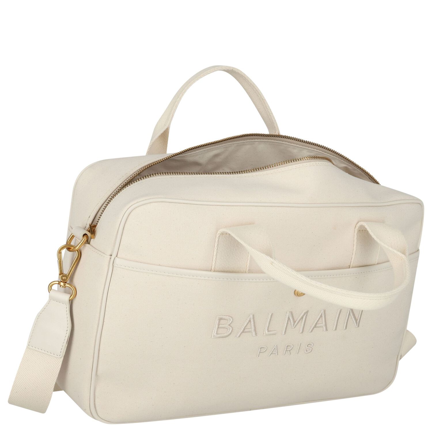 Beige Logo Canvas Baby Changing Bag, 1, hi-res