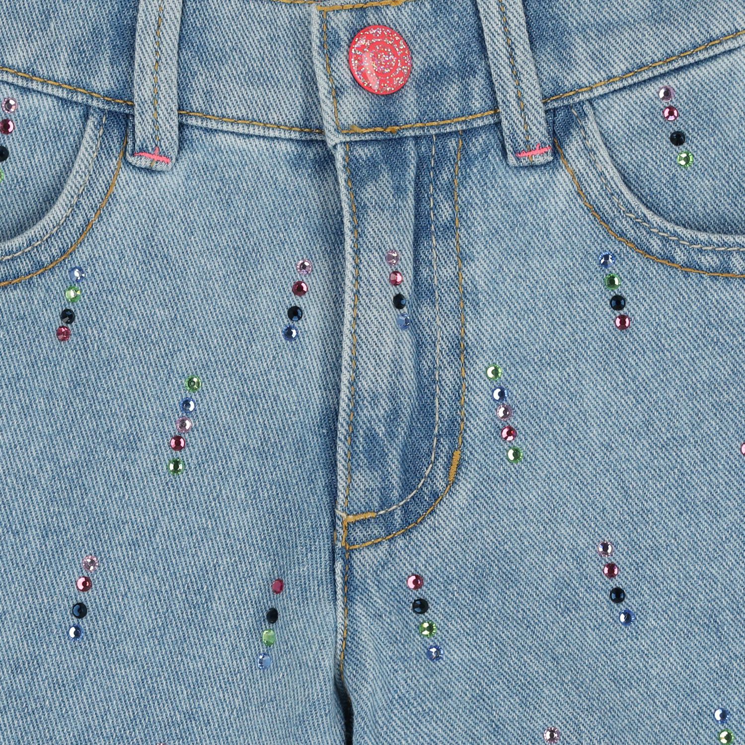Girls Denim Blue Rhinestones Shorts, 1, hi-res