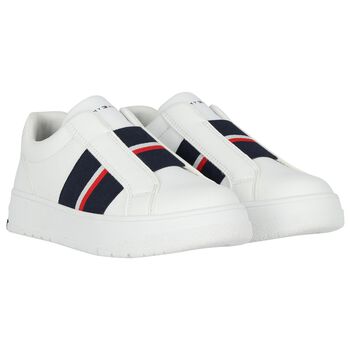 Boys White Logo Leather Trainers