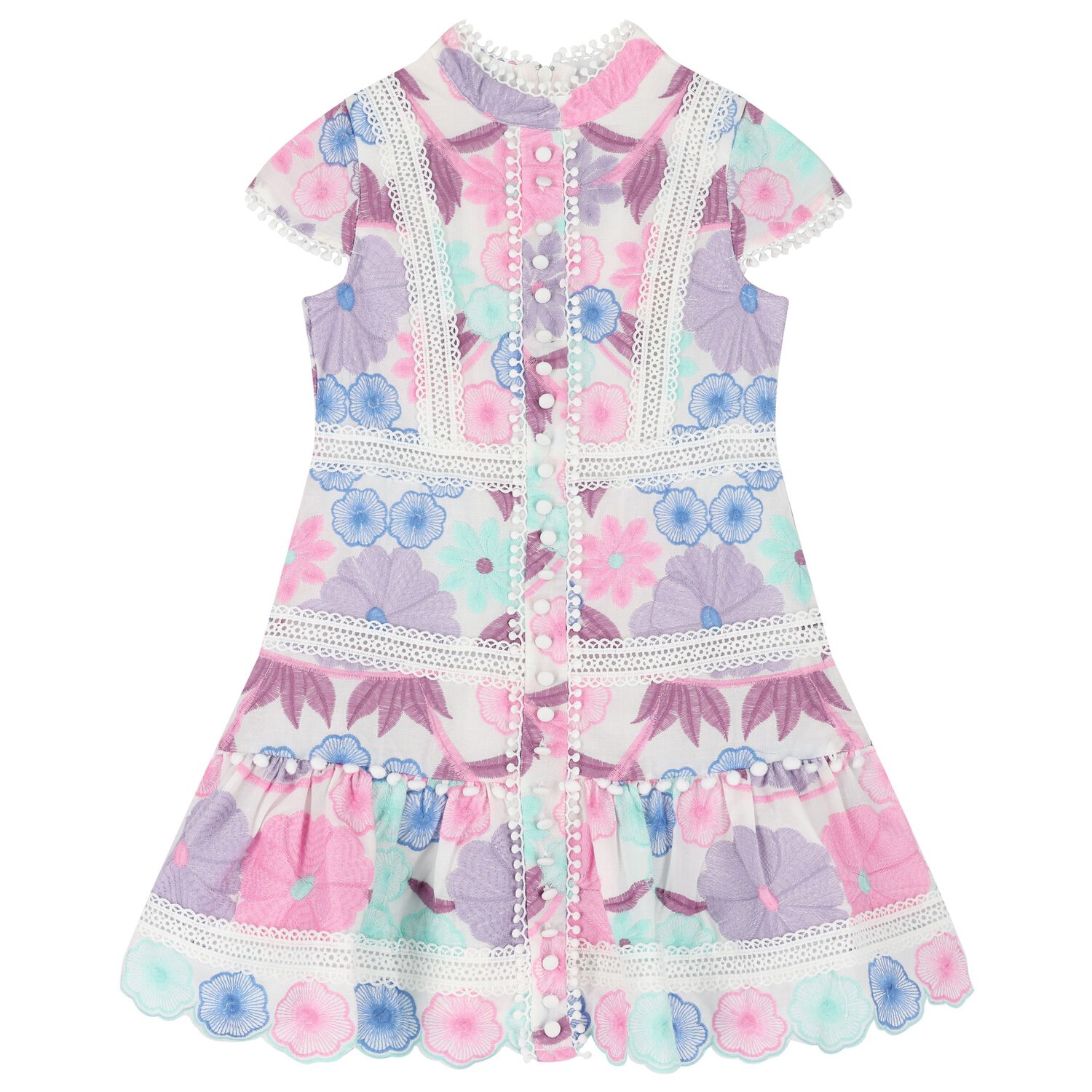 Girls White & Pink Floral Dress, 1, hi-res