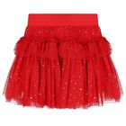 Girls Red Embellished Tulle Skirt, 2, hi-res