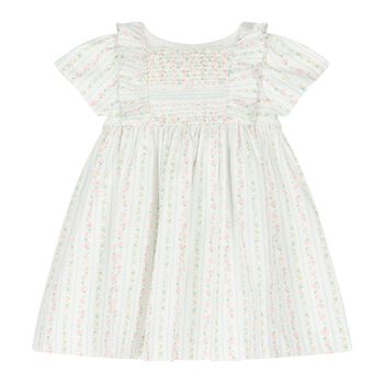Baby Girls White Floral Stripe Dress