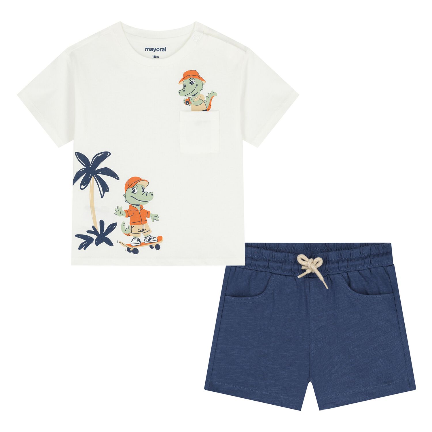 Younger Boys White & Blue Shorts Set, 2, hi-res