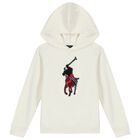 Boys Ivory Logo Hooded Top, 2, hi-res