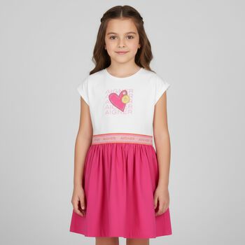 Girls White & Pink Logo Heart Dress