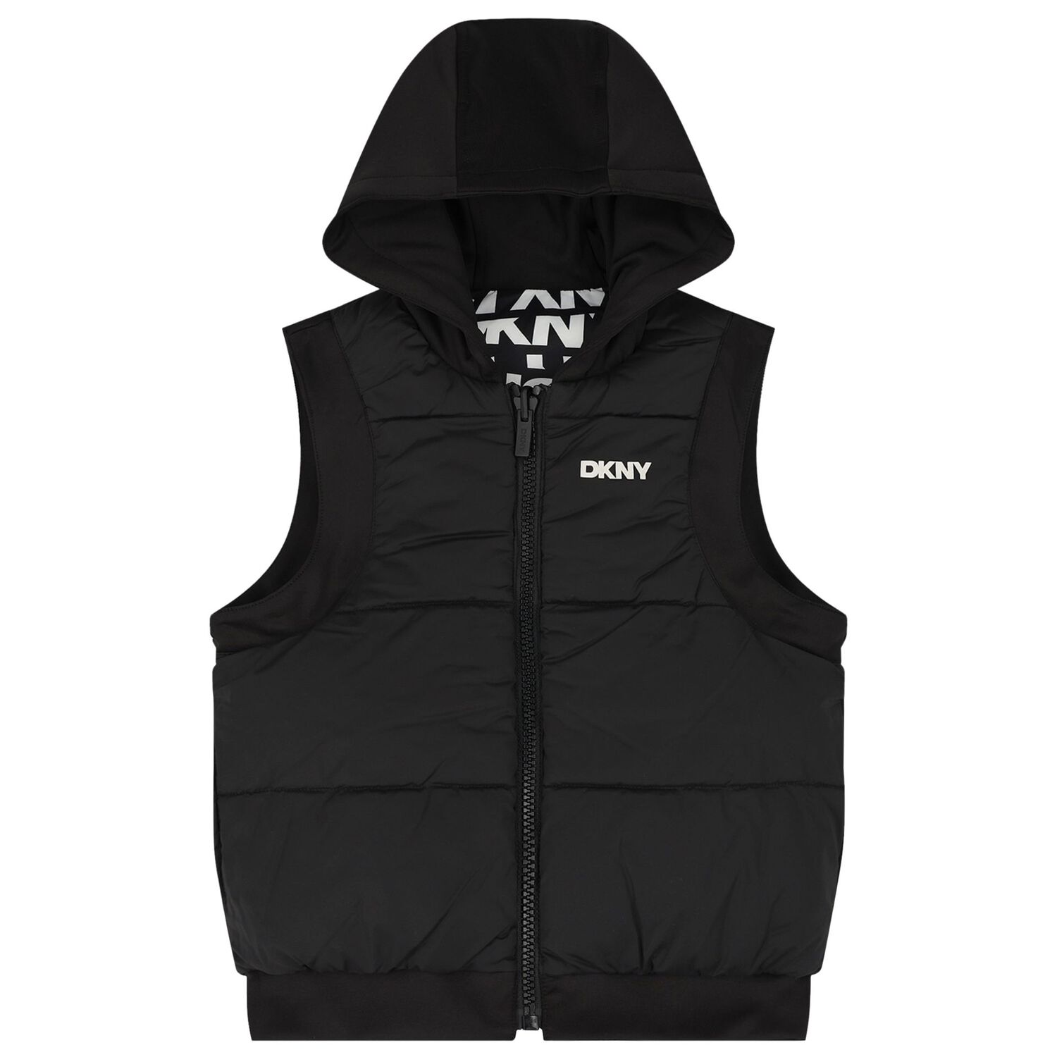 Black & White Logo Reversible Hooded Gilet, 1, hi-res