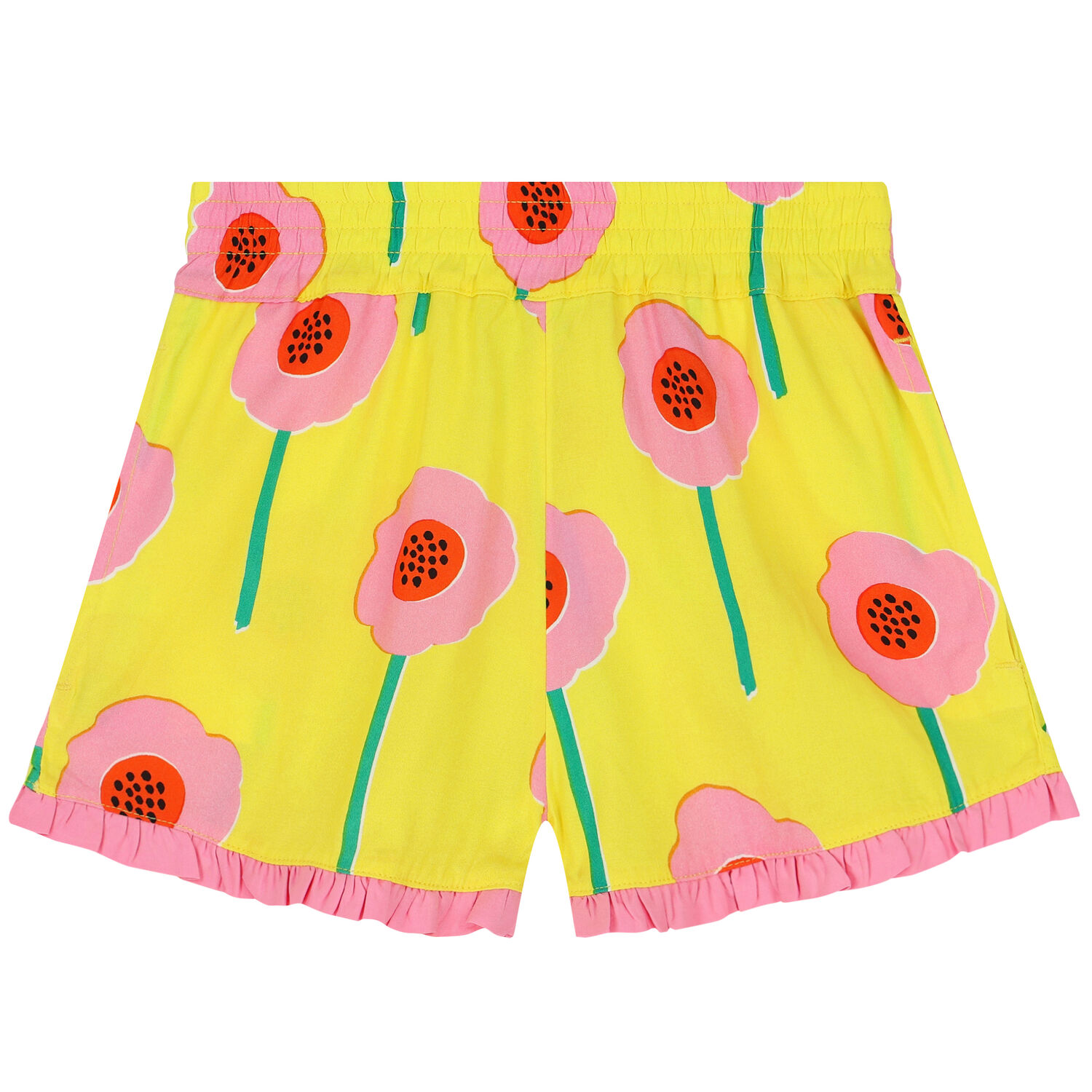Girls Yellow & Pink Flower Shorts, 1, hi-res
