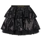 Girls Black Sequin Logo Skirt, 2, hi-res