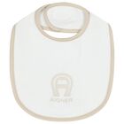 White & Beige Logo Baby Bib, 1, hi-res