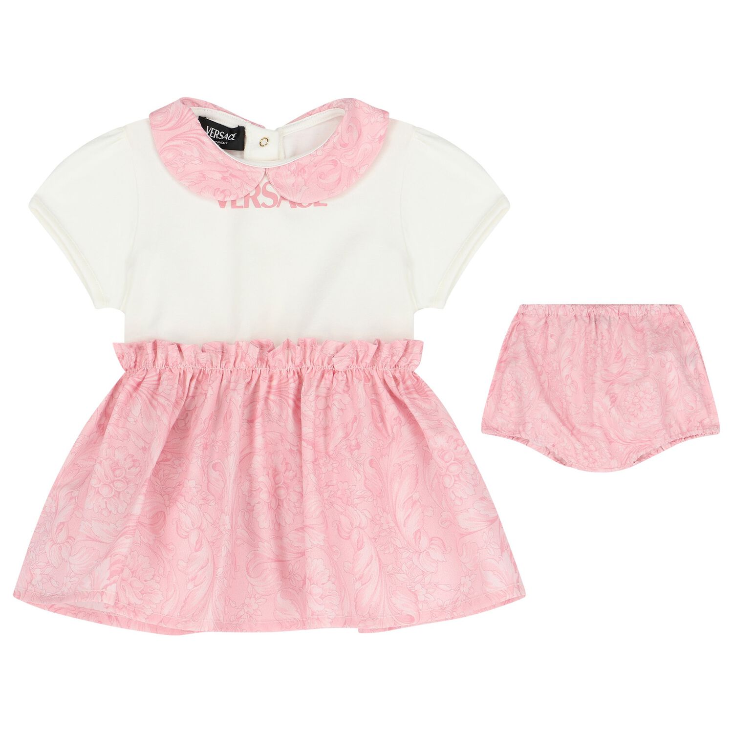 Versace Baby Girls Ivory Pink Logo Dress Set Junior Couture UK