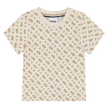 Younger Boys Beige Logo T-Shirt