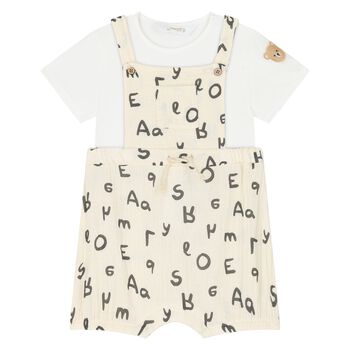 Mayoral Baby Boys Beige & Ivory Bear Dungaree Set, 1 Baby Boys Beige & Ivory Bear Dungaree Set