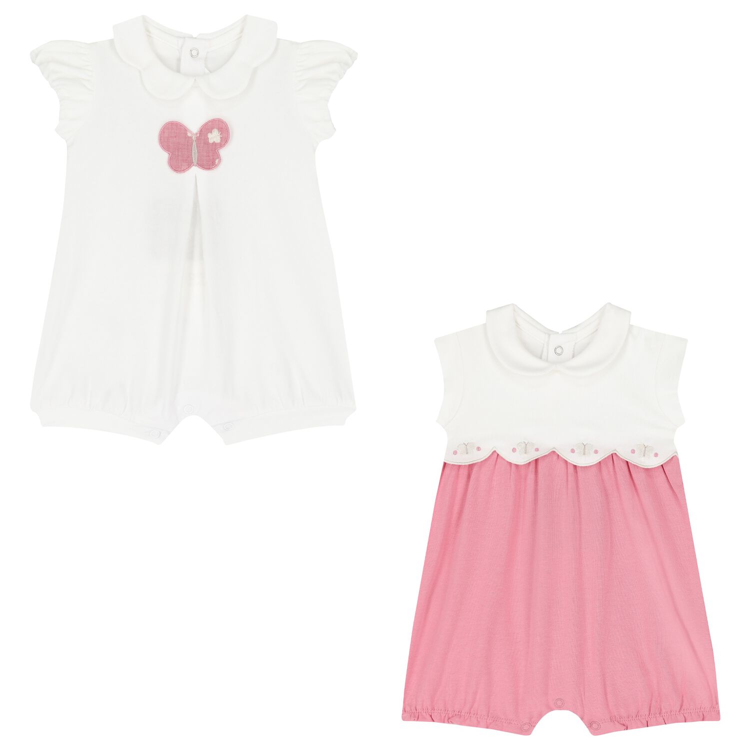 Baby Girls White & Pink Rompers ( 2-Pack ), 3, hi-res